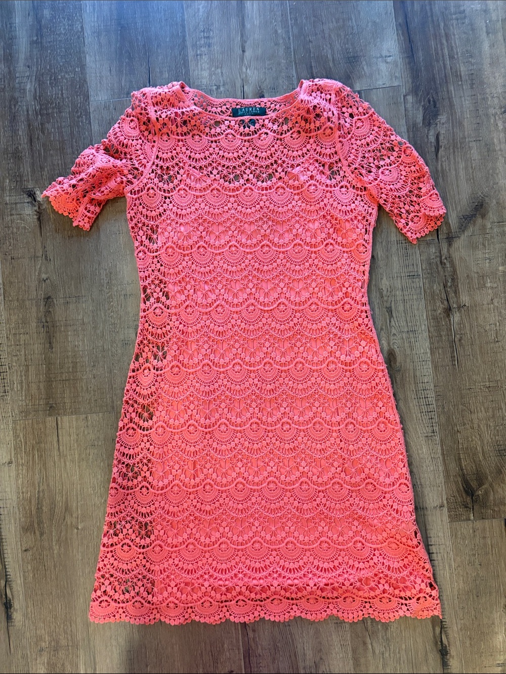 Ralph Lauren Coral Pink Crochet Midi Dress
